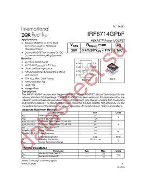 IRF8714GPBF datasheet  